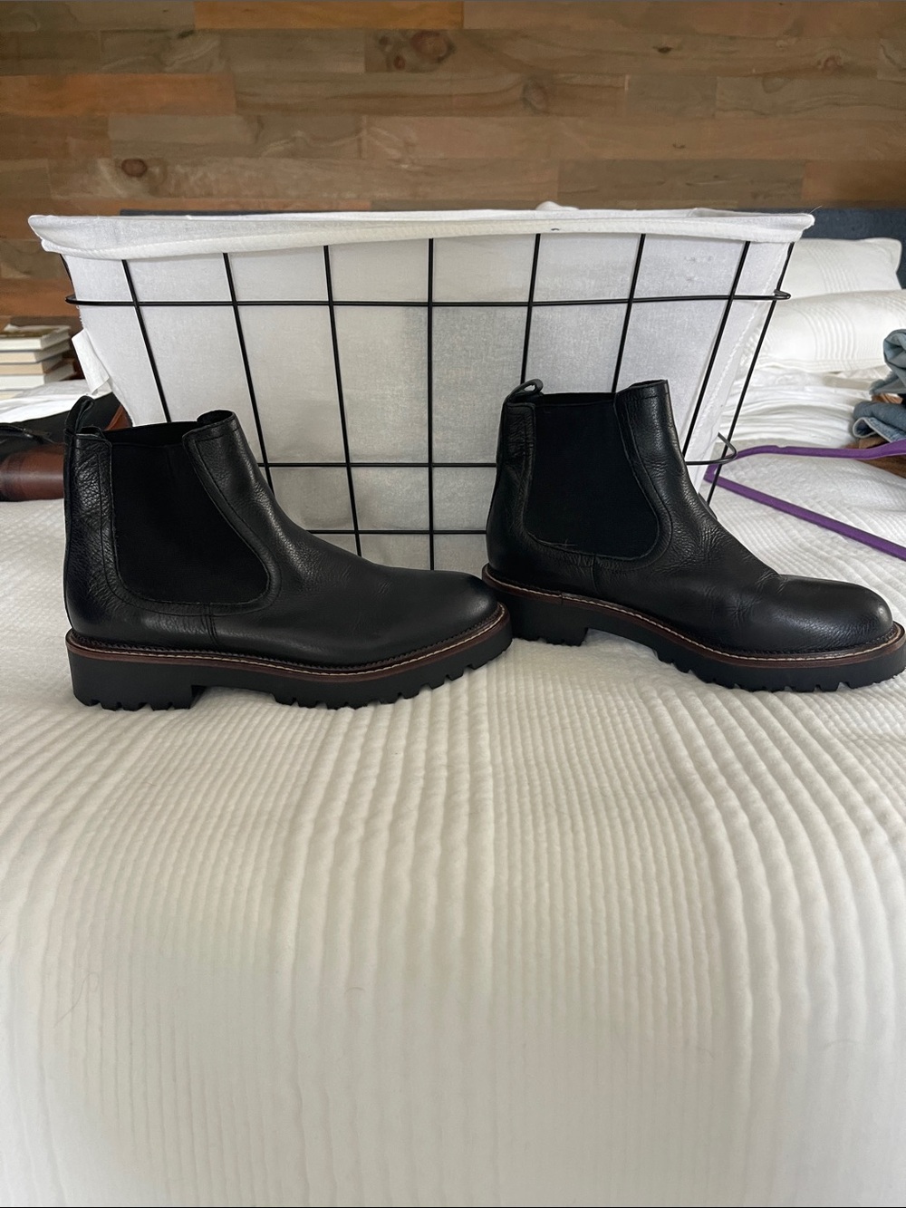 Black Leather Chelsea Lug Sole Boots - Never Worn